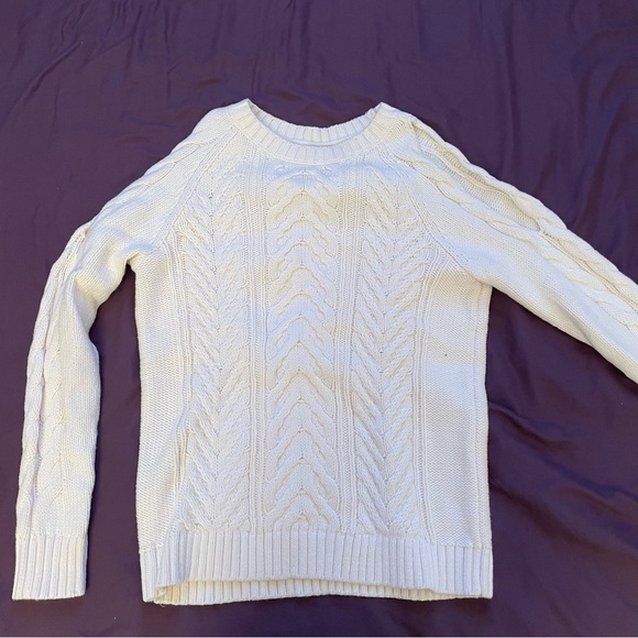 LOFT Cold Shoulder Cable Knit Sweater in Cream Size S - Picture 2 of 6